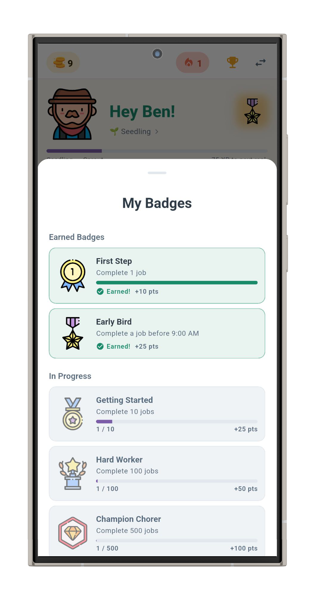 Badge collection screen